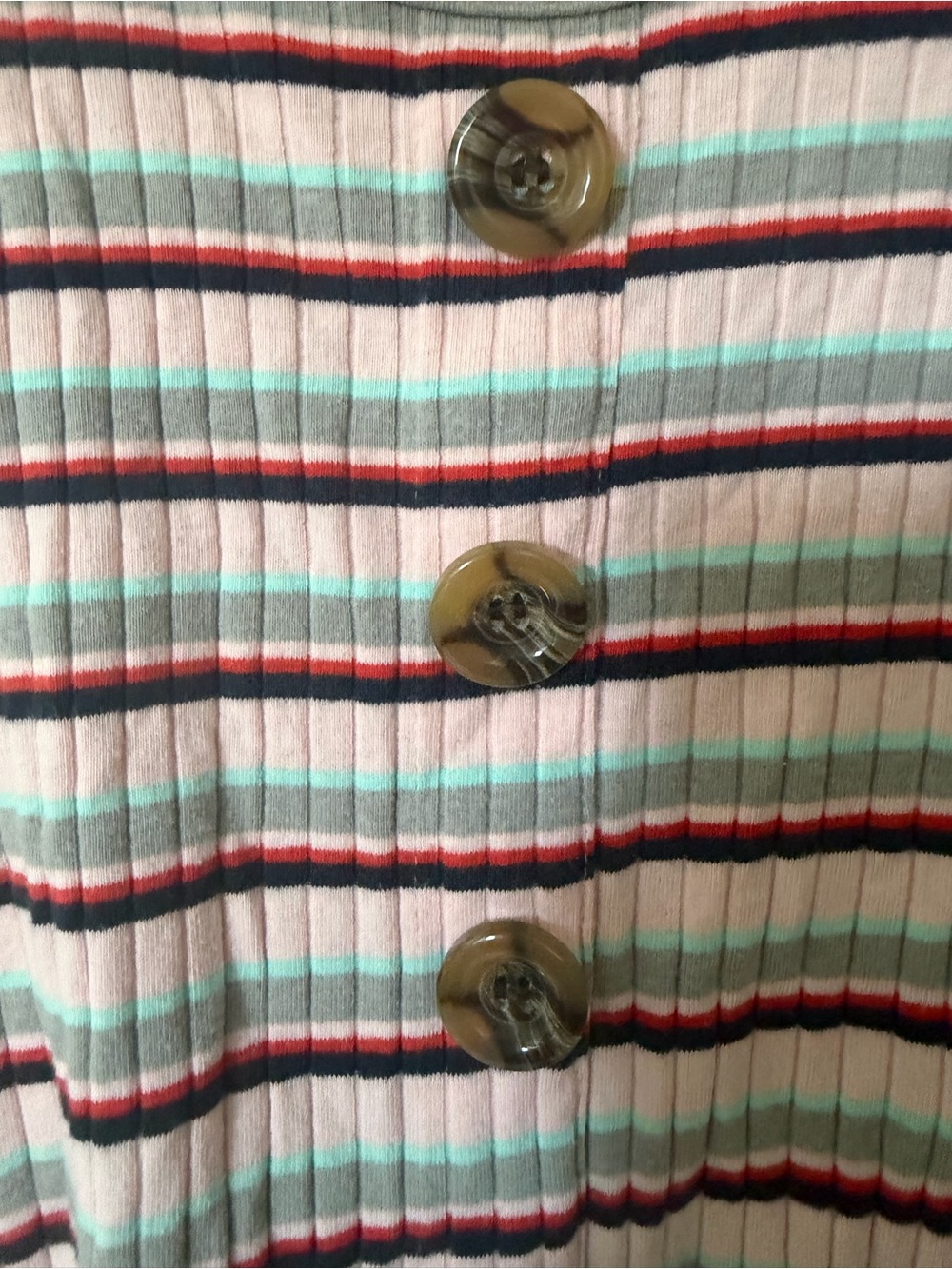 Pink Striped Ribbed Button-Front Scoop Neck Top - Picture 3 of 7